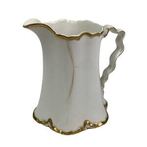 Vintage 1929 Pope-Gosser Sepia Gold Trimmed China Creamer Pitcher w Crack